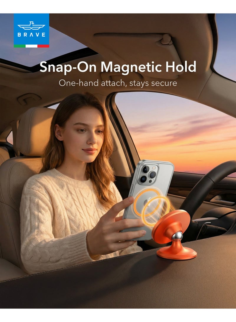 Brave MagSafe Magnetic Car Mobile Holder & Car Mount for Dashboard, Strong N52 Magnet 360° Rotatable Phone Holder, 3M VHB Adhesive Mini Stand for iPhone 17/16/15/14/13, Samsung S25/S24/S23/S22 Ultra – Orange - Image 5